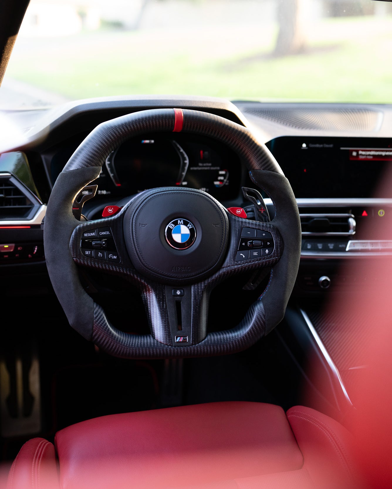 BMW Alcantara Flat Bottom Matte Carbon Fiber Steering Wheel for G Chassis- Carbone's Signature Design for G20 G30 G80 G82 M3 M4 M2 M340i - iCBL