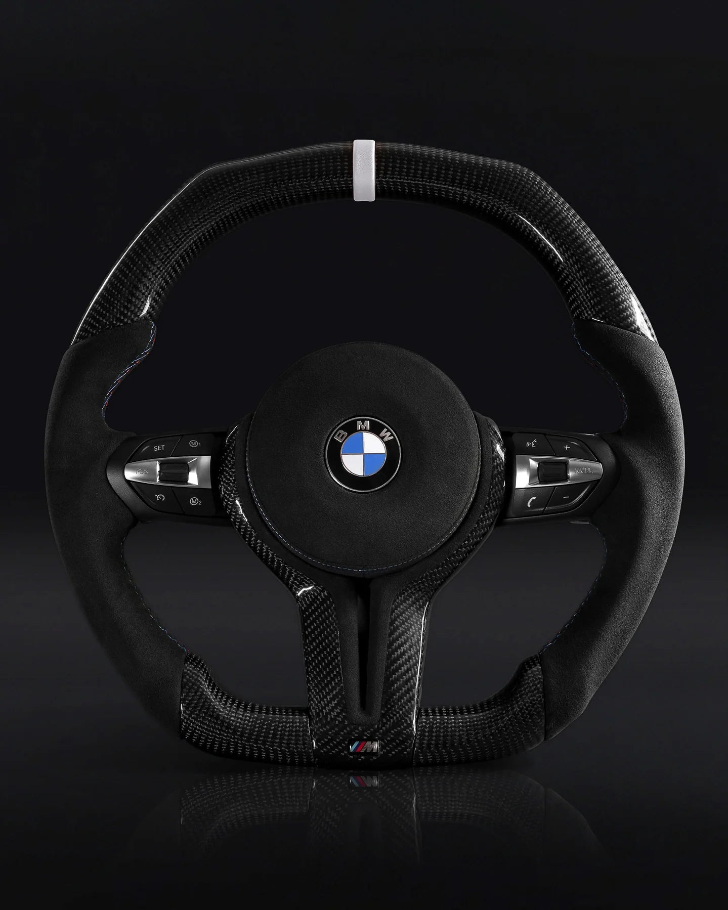 BMW Alcantara Flat Bottom White Stripe Gloss Carbon Fiber Steering Wheel for F Chassis- iCBL's Signature Design for F30 F32 F80 F82 M3 M4 M2 335i 340i 328i 440i 435i (Copy) - iCBL