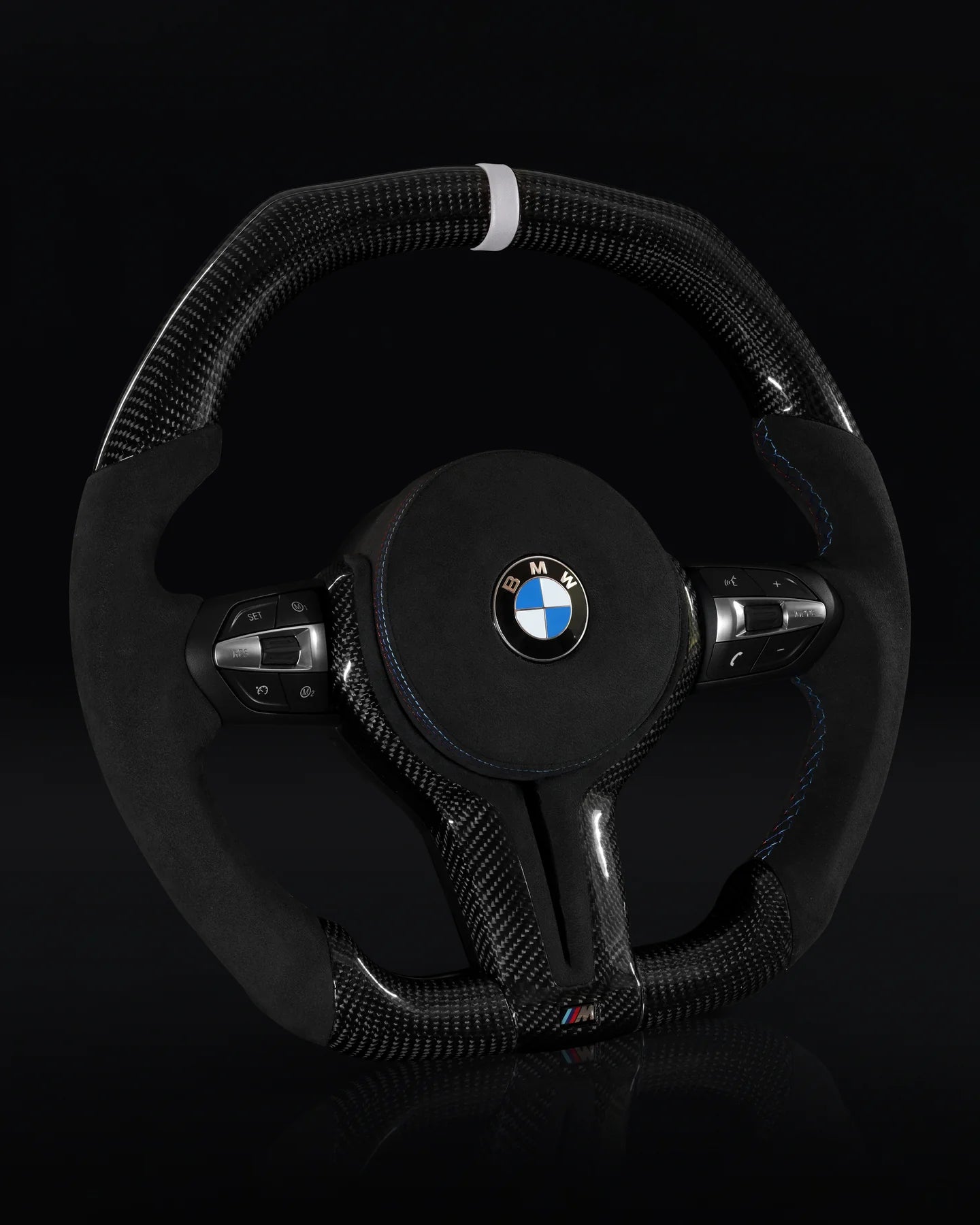 BMW Alcantara Flat Bottom White Stripe Gloss Carbon Fiber Steering Wheel for F Chassis- iCBL's Signature Design for F30 F32 F80 F82 M3 M4 M2 335i 340i 328i 440i 435i (Copy) - iCBL