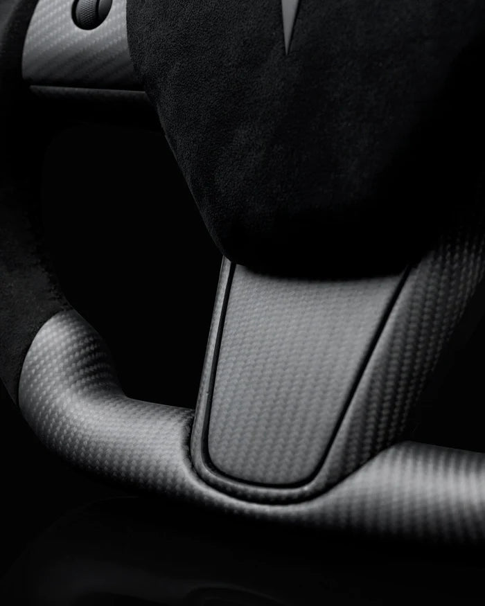 Sixth Element TESLA MODEL Y / MODEL 3 ALCANTARA FLAT BOTTOM VANTABLACK DRY CARBON STEERING WHEEL - iCBL