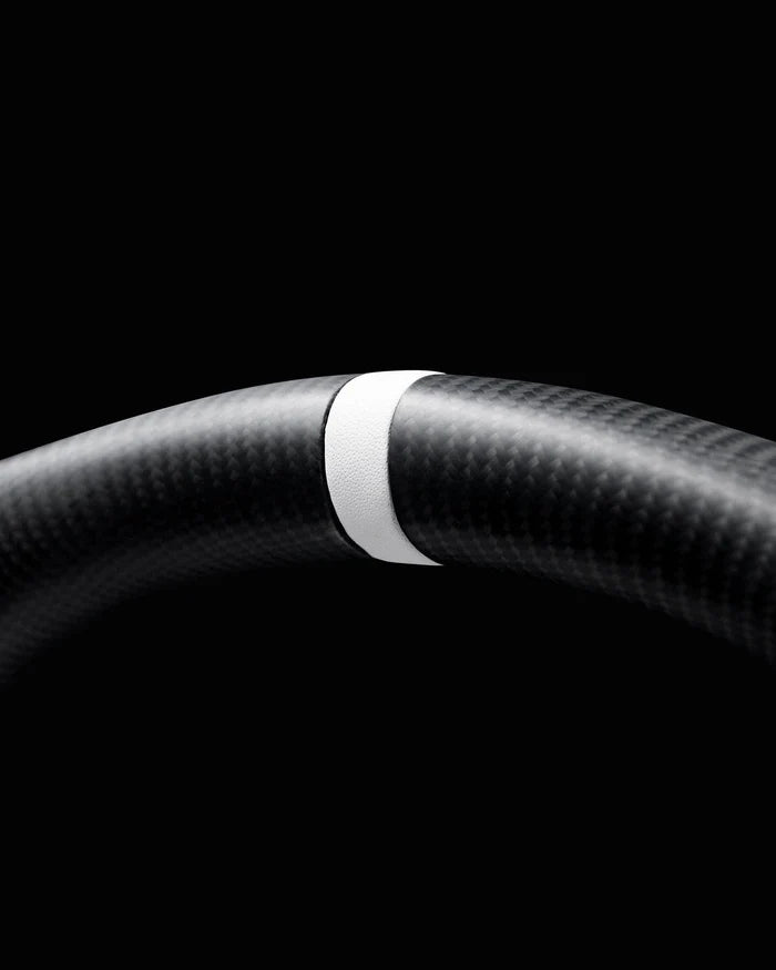 Sixth Element TESLA MODEL Y / MODEL 3 WHITE LEATHER FLAT BOTTOM STORMTROOPER GLOSS CARBON STEERING WHEEL - iCBL