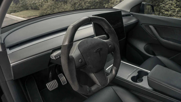 Sixth Element TESLA MODEL Y / MODEL 3 ALCANTARA FLAT BOTTOM VANTABLACK DRY CARBON STEERING WHEEL - iCBL