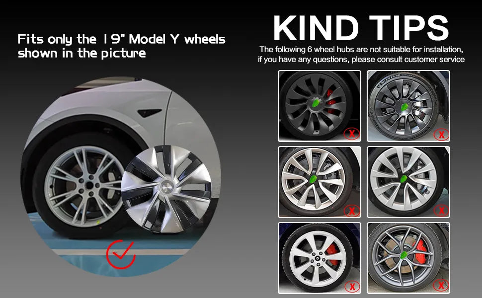 Tesla Model Y Wheel Covers Front & Rear Turbine Blade Matte Black 2017-2023 (4PCS) - iCBL