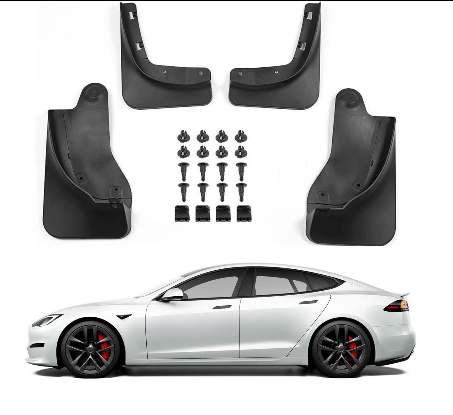 Model S Tesla Mud Flaps Splash Guards Winter Vehicle Protection No Holes 4 Pcs 2016-2021 - iCBL