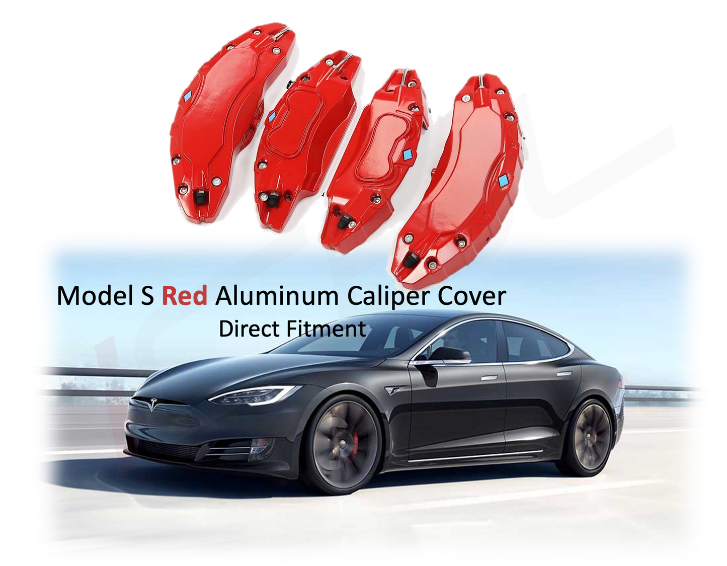 Tesla Model S Brake Caliper Covers Aluminum Front & Rear Red 18-21 (4PCS) - iCBL