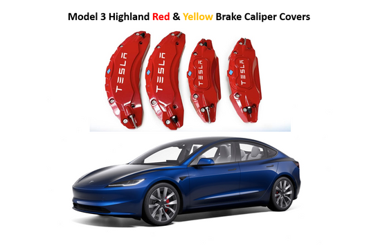 Tesla Model 3 Highland Brake Caliper Covers Aluminum Front & Rear RED and Yellow 24+ (4PCS) - iCBL