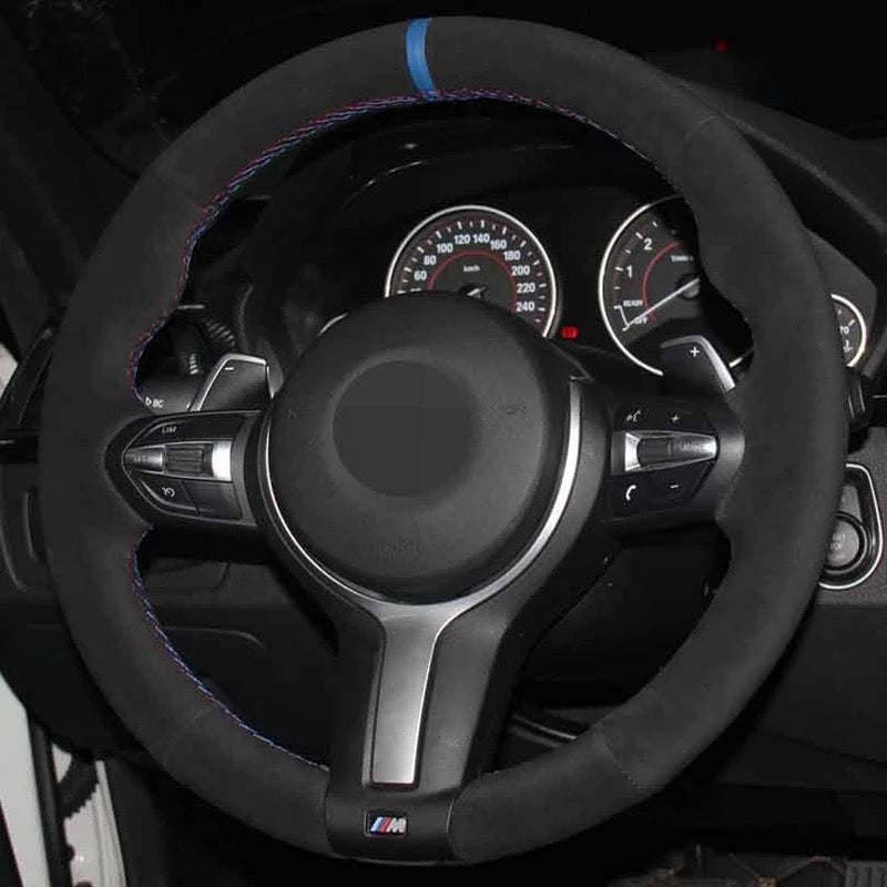 BMW F-Series Alcantara Suede Steering Wheel Cover DIY (Blue Stripe) - iCBL