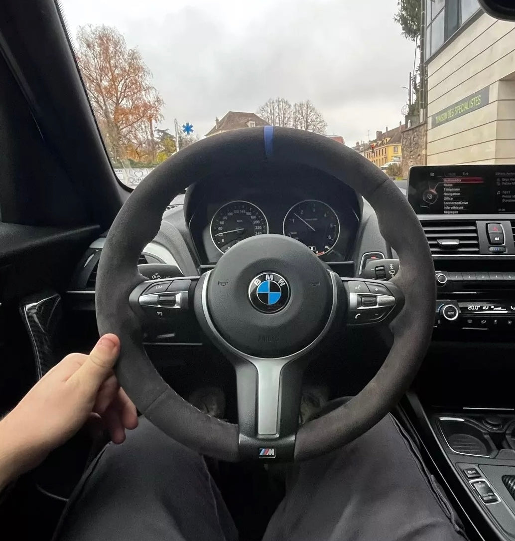 BMW F-Series Alcantara Suede Steering Wheel Cover DIY (Blue Stripe) - iCBL