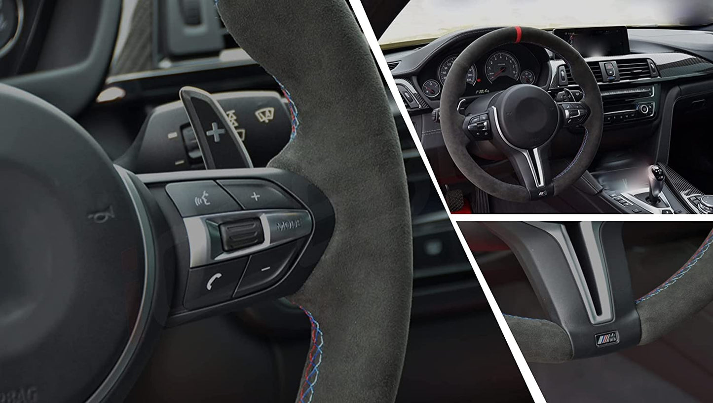 BMW F-Series Alcantara Suede Steering Wheel Cover DIY (Blue Stripe) - iCBL