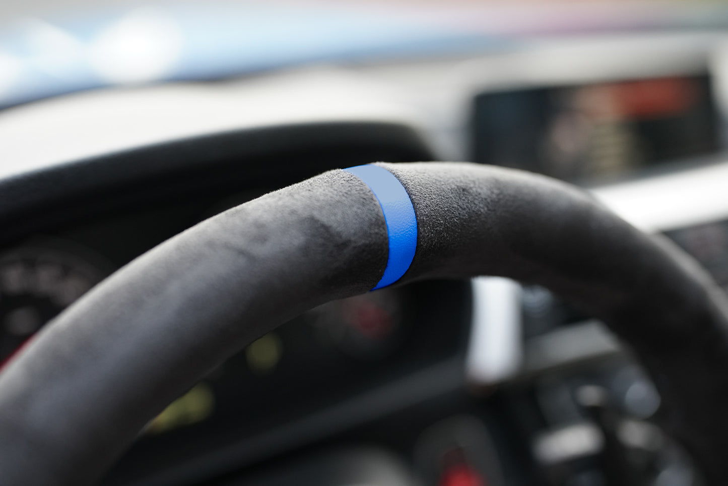 BMW F-Series Alcantara Suede Steering Wheel Cover DIY (Blue Stripe) - iCBL