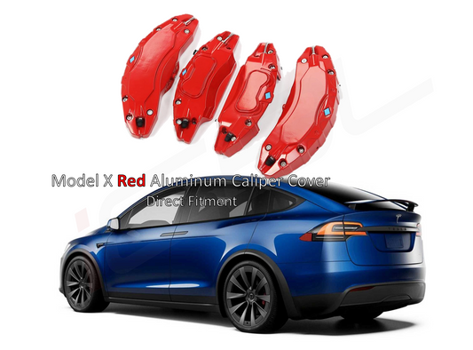Tesla Model X Brake Caliper Covers Aluminum Front & Rear Red 18-21 (4PCS) - iCBL