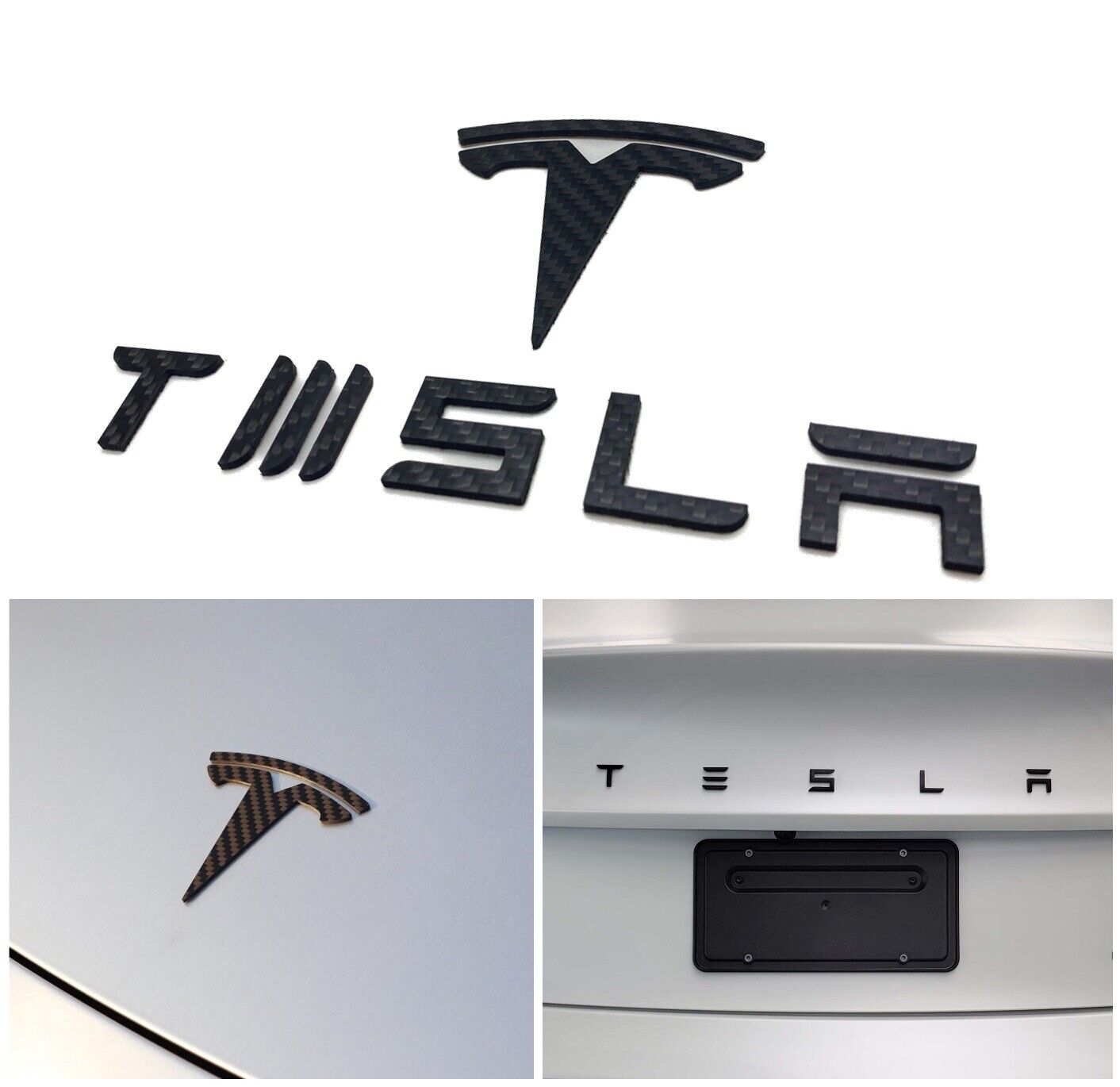 TESLA Gloss Carbon Fiber Emblem Logo for Model 3 & Y Hood +Trunk Letter Accessories - iCBL