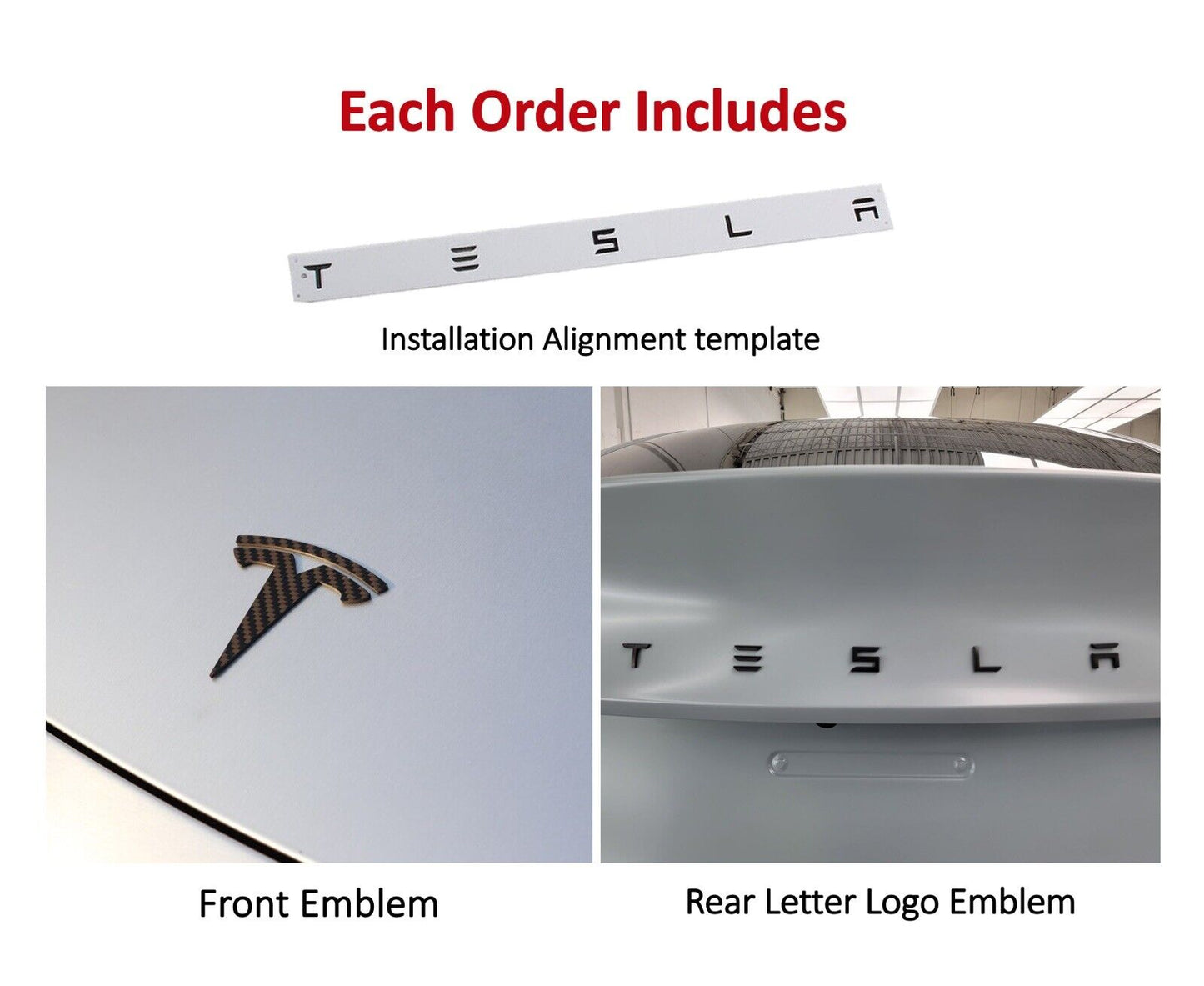 TESLA Gloss Carbon Fiber Emblem Logo for Model 3 & Y Hood +Trunk Letter Accessories - iCBL