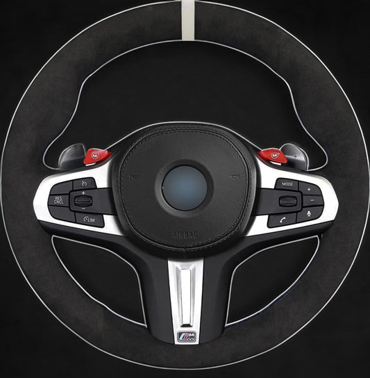 BMW G-Series Alcantara Suede Steering Wheel Cover DIY (White Stripe) G80 G20 G30 M3 M4 M340i - iCBL