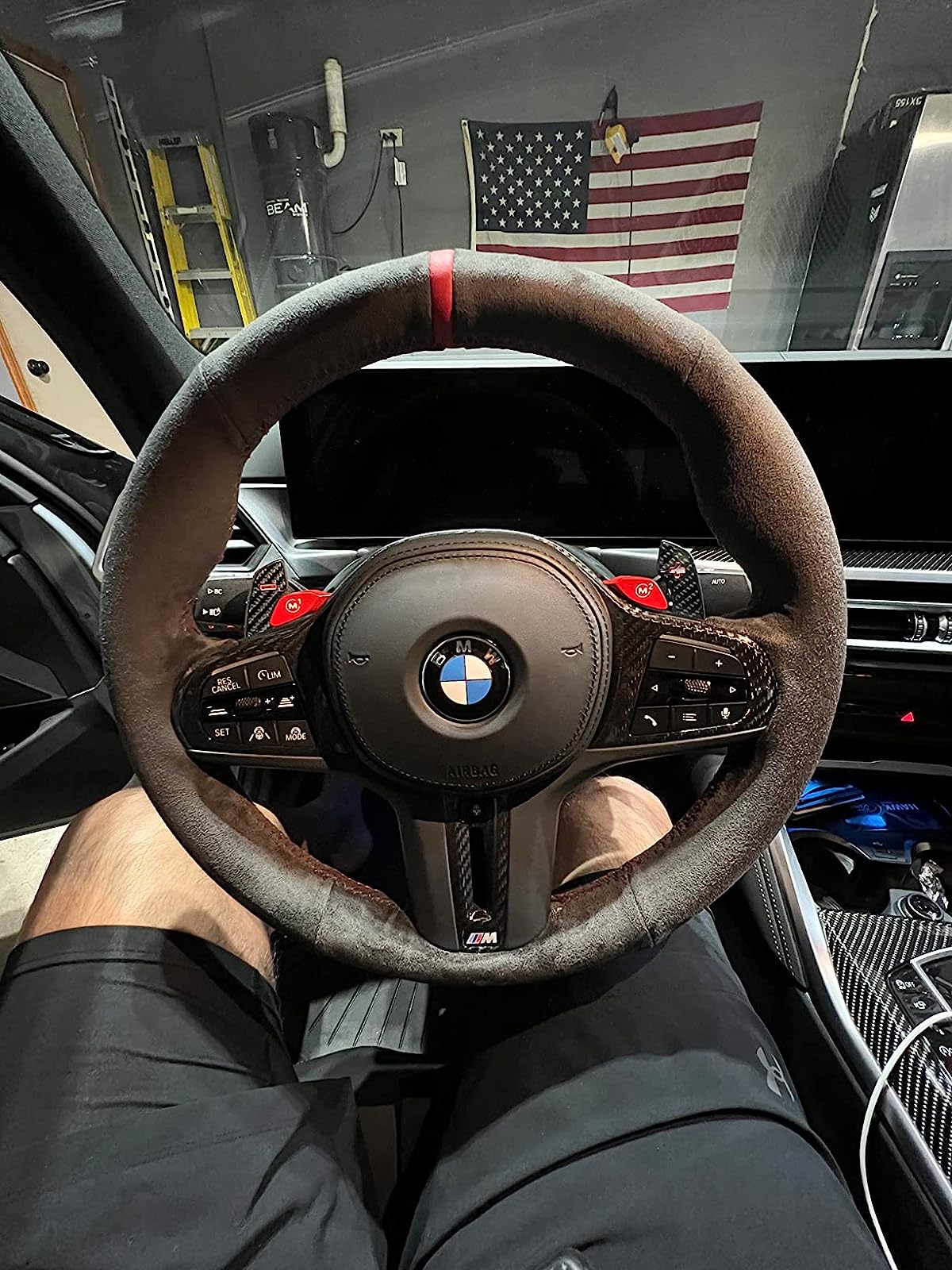 BMW G-Series Alcantara Suede Steering Wheel Cover DIY (Orange Stripe) G80 G20 G30 M3 M4 M340i - iCBL