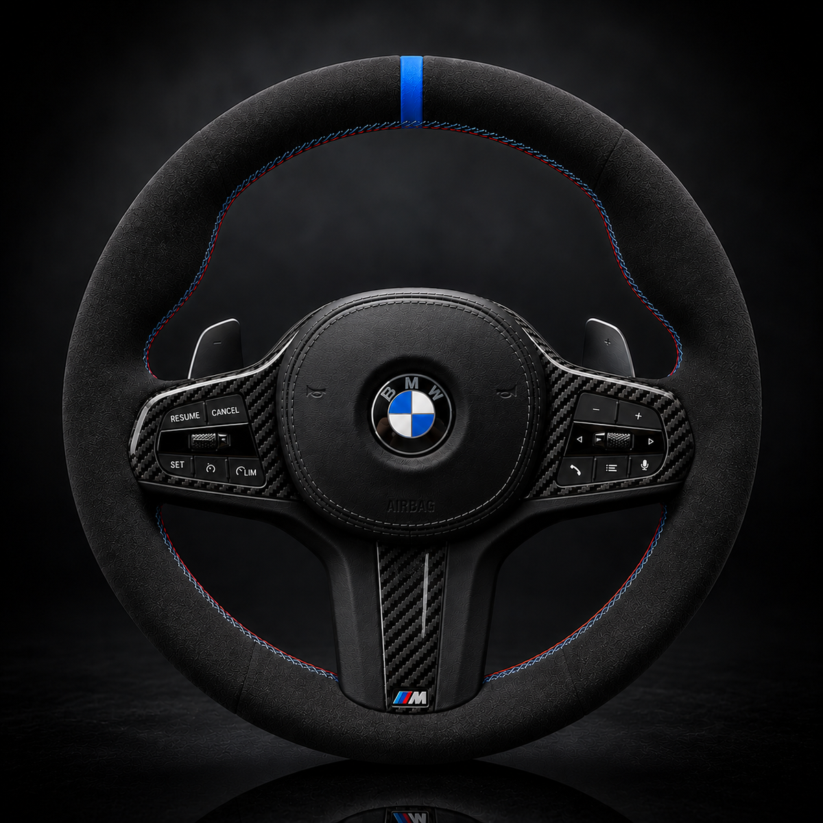 BMW G-Series Alcantara Suede Steering Wheel Cover DIY (Blue Stripe) G80 G20 G30 M3 M4 M340i - iCBL