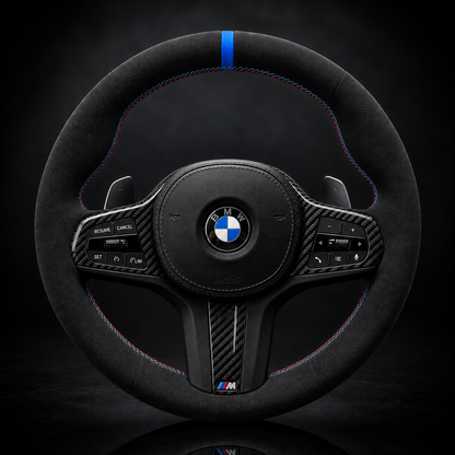 BMW G-Series Alcantara Suede Steering Wheel Cover DIY (Blue Stripe) G80 G20 G30 M3 M4 M340i - iCBL