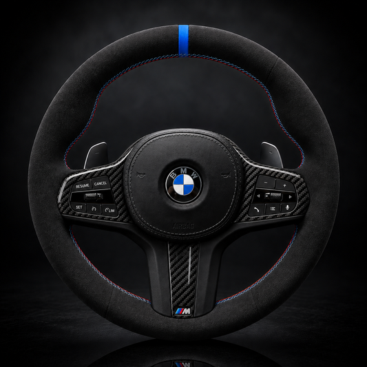 BMW G-Series Alcantara Suede Steering Wheel Cover DIY (Blue Stripe) G80 G20 G30 M3 M4 M340i - iCBL