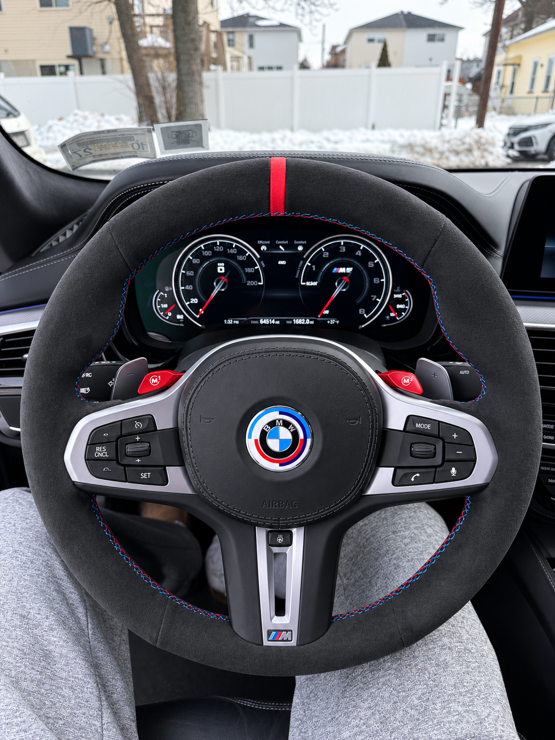 BMW G-Series Alcantara Suede Steering Wheel Cover DIY (Orange Stripe) G80 G20 G30 M3 M4 M340i - iCBL