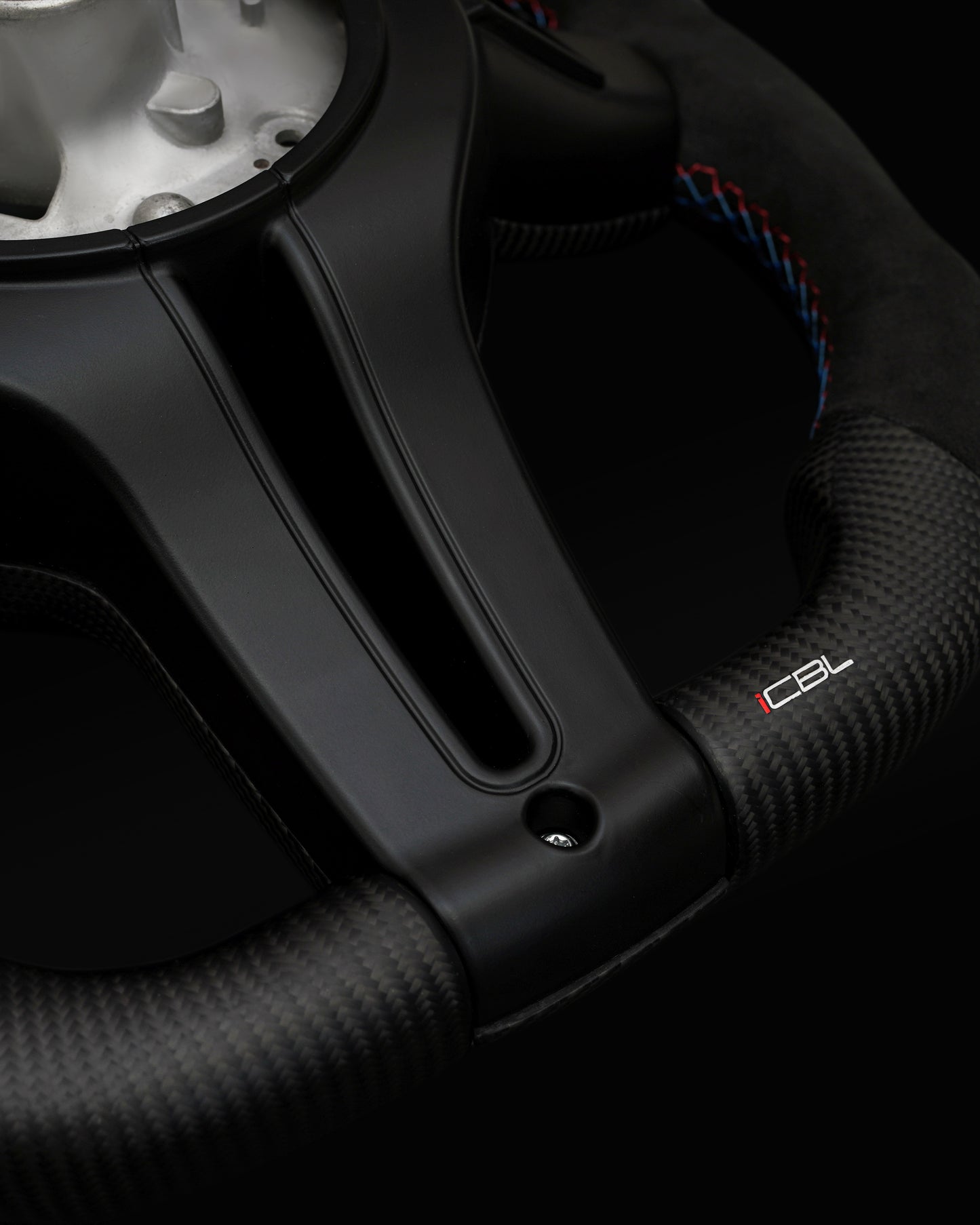 BMW Alcantara Flat Bottom White Stripe Dry Carbon Fiber Steering Wheel for F Chassis- iCBL's Signature Design for F30 F32 F80 F82 M3 M4 M2 335i 340i 328i 440i 435i - iCBL