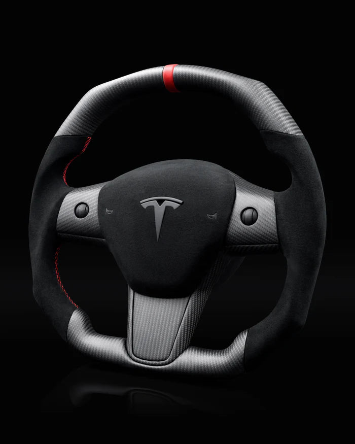 Sixth Element TESLA MODEL Y / MODEL 3 ALCANTARA FLAT BOTTOM SUPERNOVA GLOSS CARBON STEERING WHEEL - iCBL