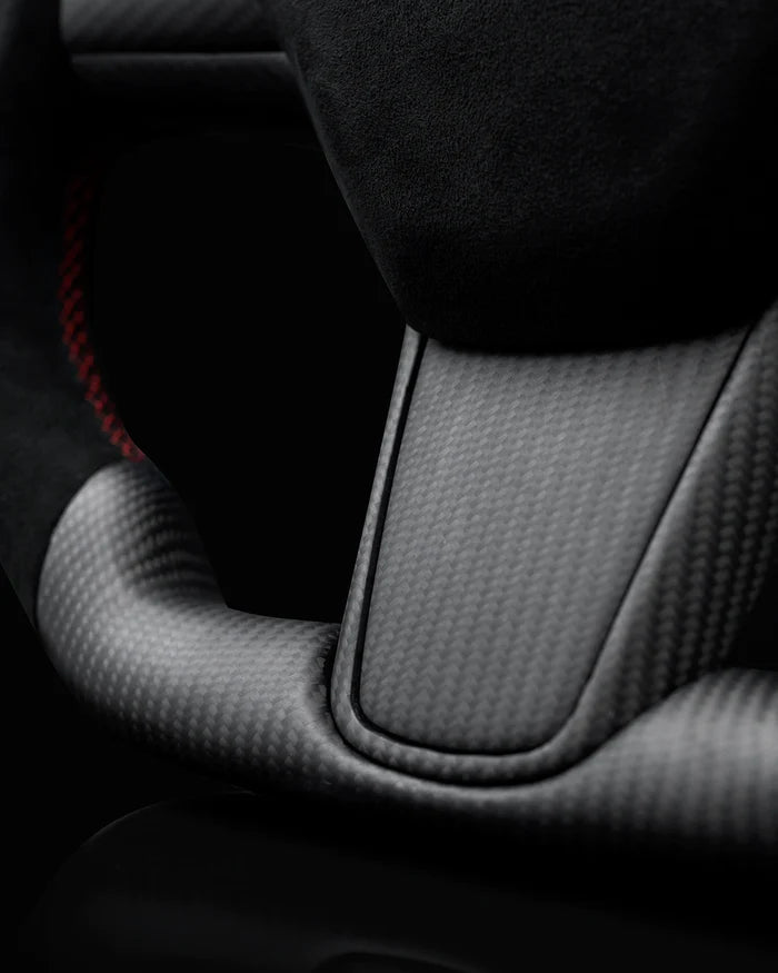 Sixth Element TESLA MODEL Y / MODEL 3 ALCANTARA FLAT BOTTOM SUPERNOVA GLOSS CARBON STEERING WHEEL - iCBL