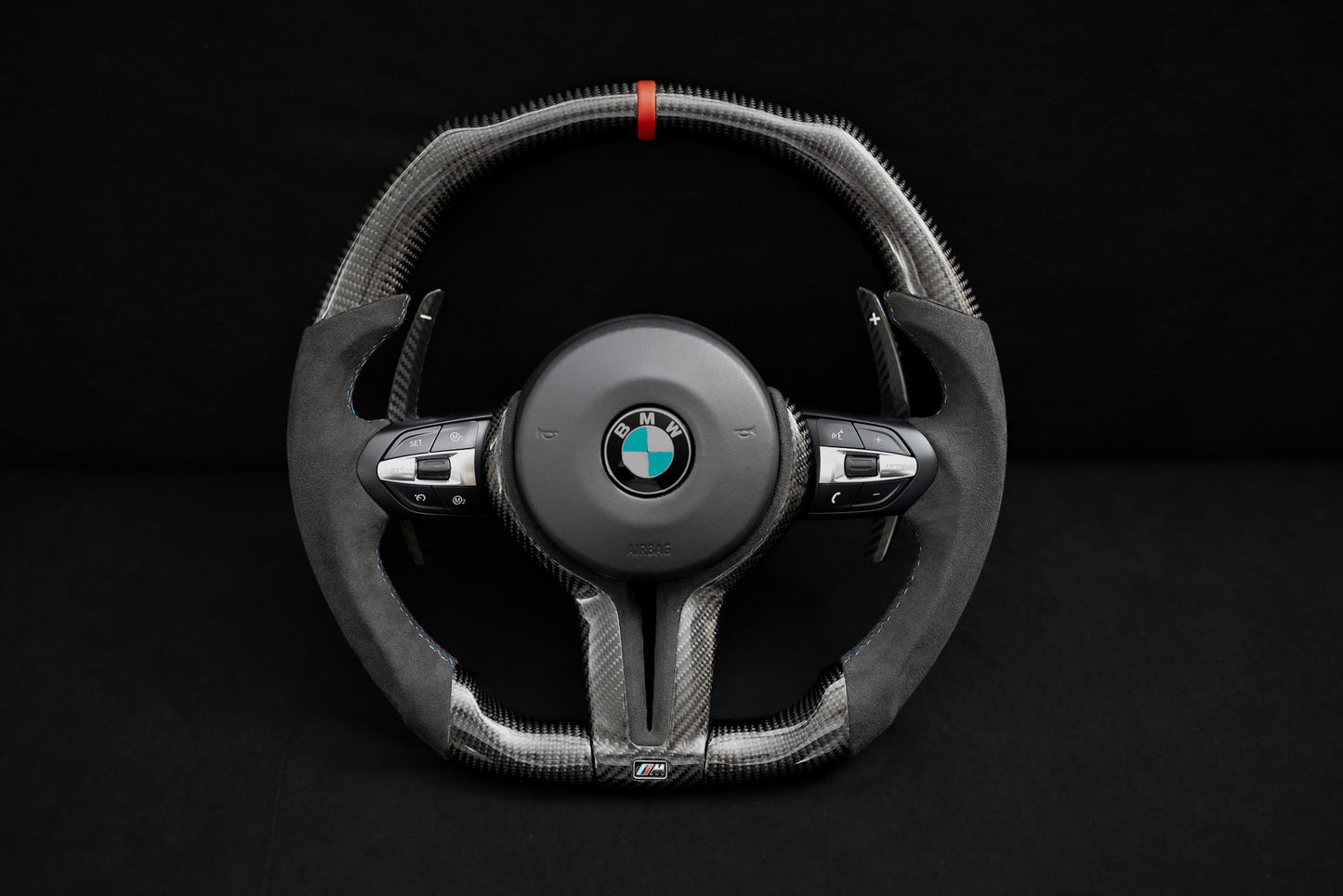 BMW F Chassis Alcantara Flat Bottom Carbon Fiber Steering Wheel - iCBL's Signature Design for F30 F32 F80 F82 M3 M4 M2 335i 340i 328i - iCBL