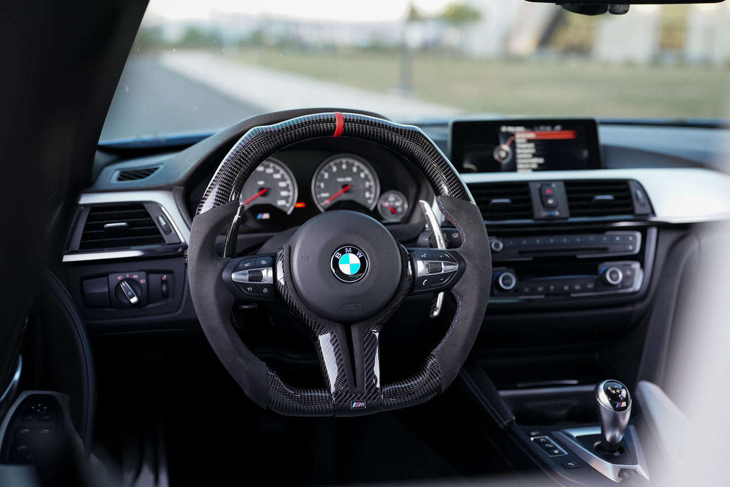 BMW F Chassis Alcantara Flat Bottom Carbon Fiber Steering Wheel - iCBL's Signature Design for F30 F32 F80 F82 M3 M4 M2 335i 340i 328i - iCBL