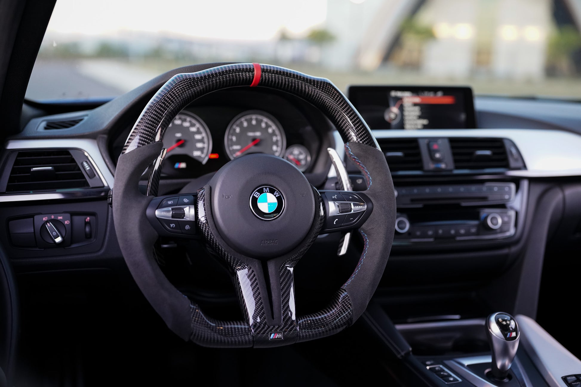 BMW F Chassis Alcantara Flat Bottom Carbon Fiber Steering Wheel - iCBL's Signature Design for F30 F32 F80 F82 M3 M4 M2 335i 340i 328i - iCBL
