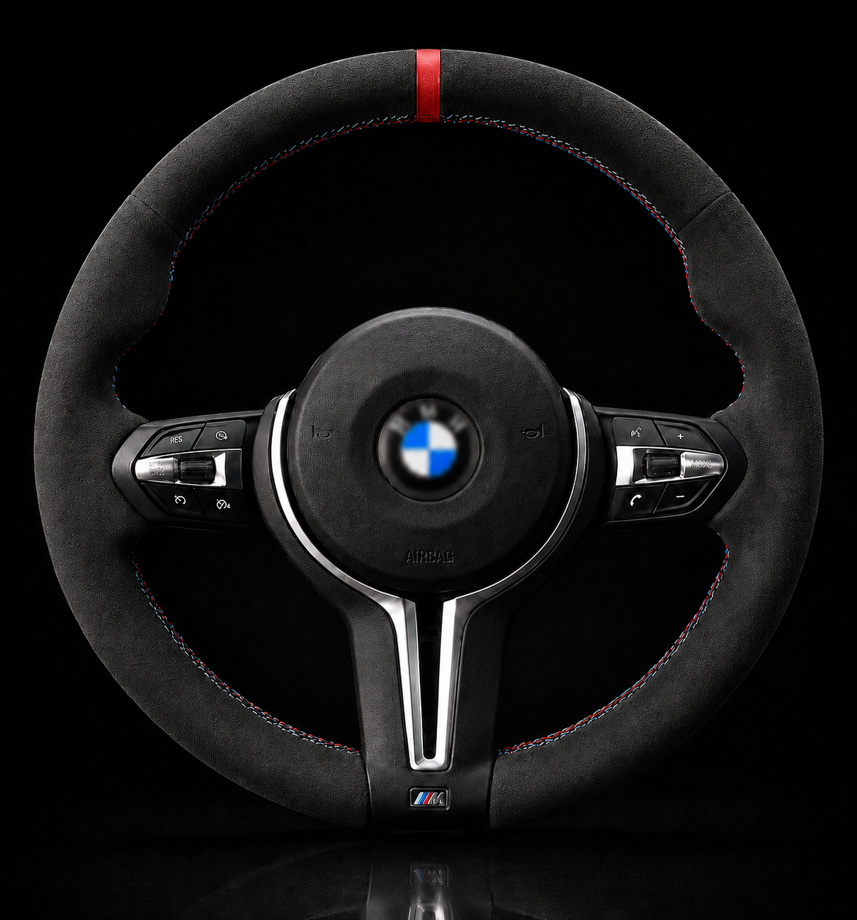 BMW F-Series Alcantara Suede Steering Wheel Cover DIY (Red Stripe) - iCBL