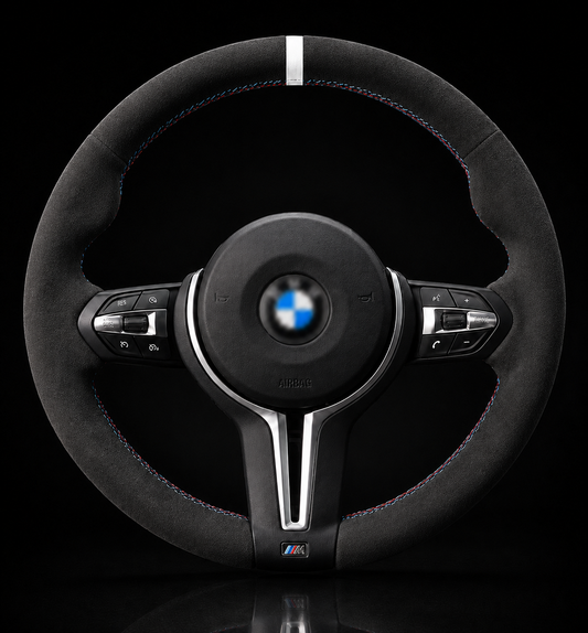 BMW F-Series Alcantara Suede Steering Wheel Cover DIY (White Stripe) - iCBL