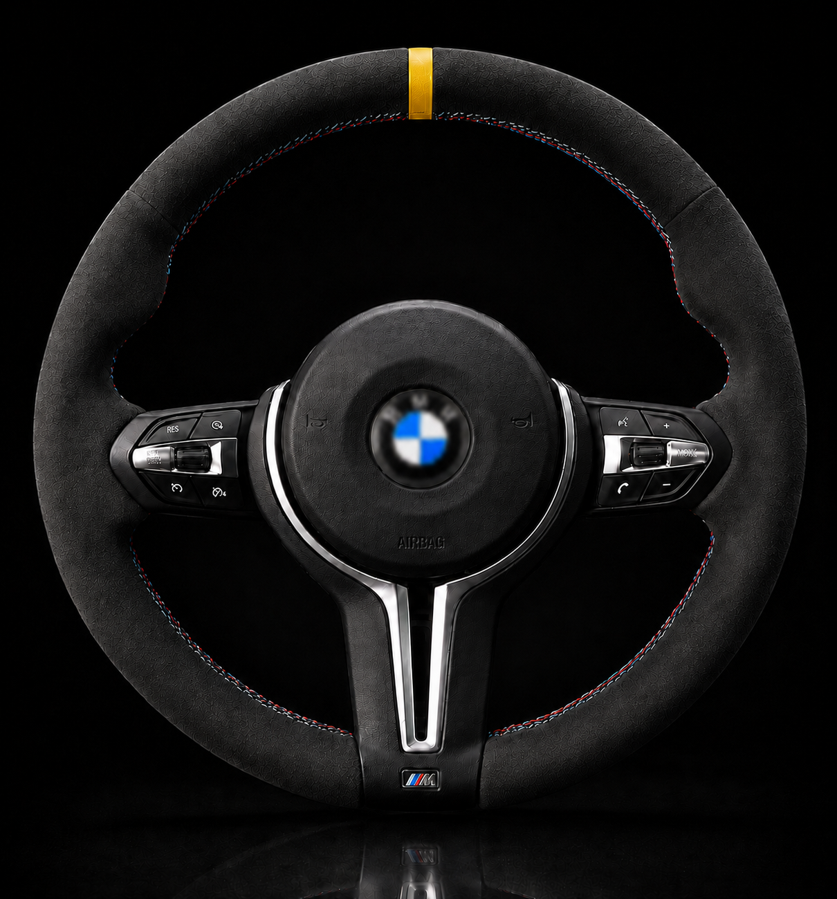 BMW F-Series Alcantara Suede Steering Wheel Cover DIY (Yellow Stripe) - iCBL
