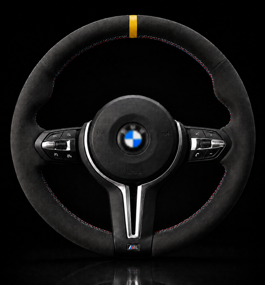 BMW F-Series Alcantara Suede Steering Wheel Cover DIY (Yellow Stripe) - iCBL