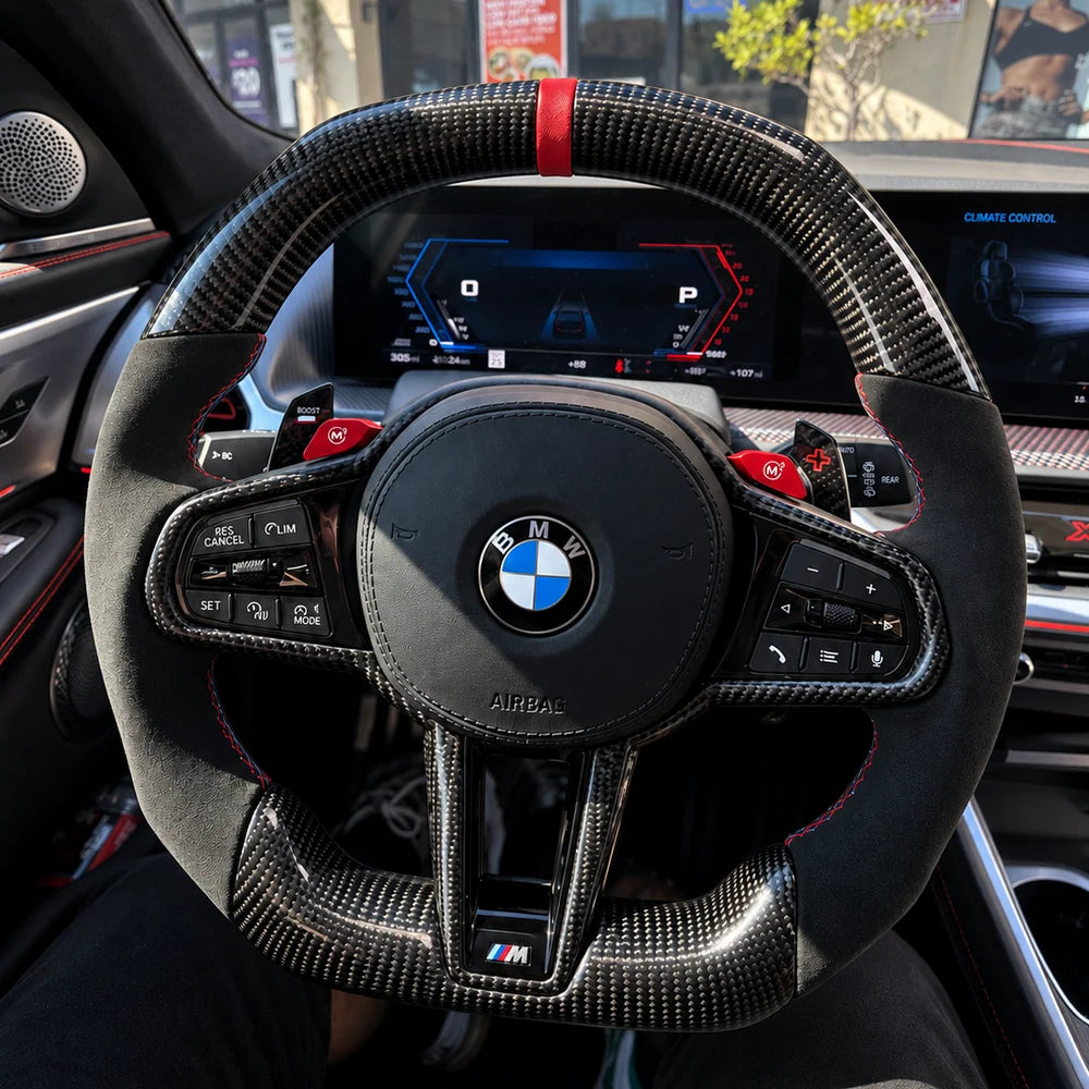 BMW LCI Carbon Fiber / Alcantara Flat Bottom Steering Wheel for G Chassis- CARBONE's CS Signature Design for G20 G30 G80 G82 M3 M4 M2 M340i - iCBL