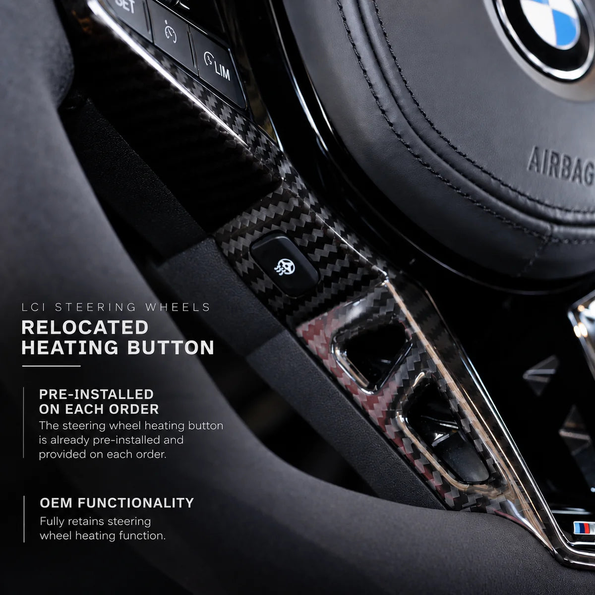BMW LCI Carbon Fiber / Alcantara Flat Bottom Steering Wheel for G Chassis- CARBONE's CS Signature Design for G20 G30 G80 G82 M3 M4 M2 M340i - iCBL