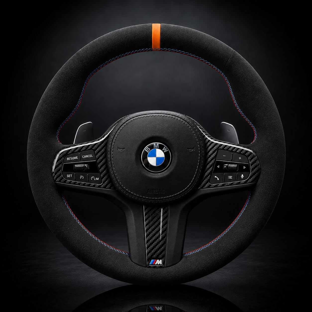 BMW G-Series Alcantara Suede Steering Wheel Cover DIY (Orange Stripe) G80 G20 G30 M3 M4 M340i - iCBL