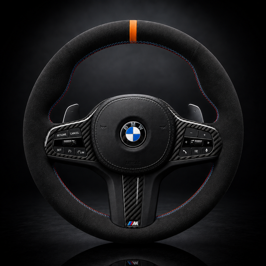 BMW G-Series Alcantara Suede Steering Wheel Cover DIY (Orange Stripe) G80 G20 G30 M3 M4 M340i - iCBL