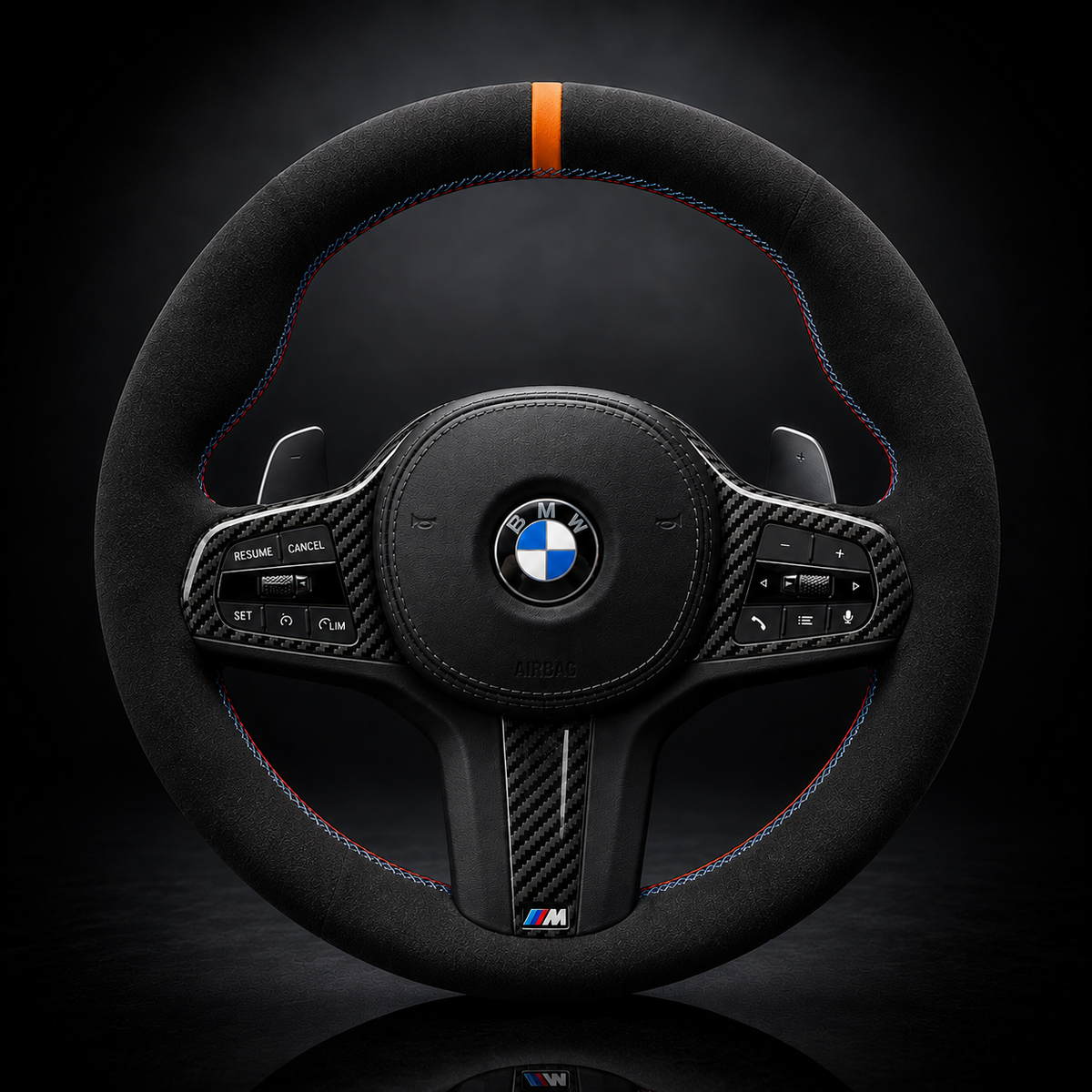 BMW G-Series Alcantara Suede Steering Wheel Cover DIY (Orange Stripe) G80 G20 G30 M3 M4 M340i - iCBL
