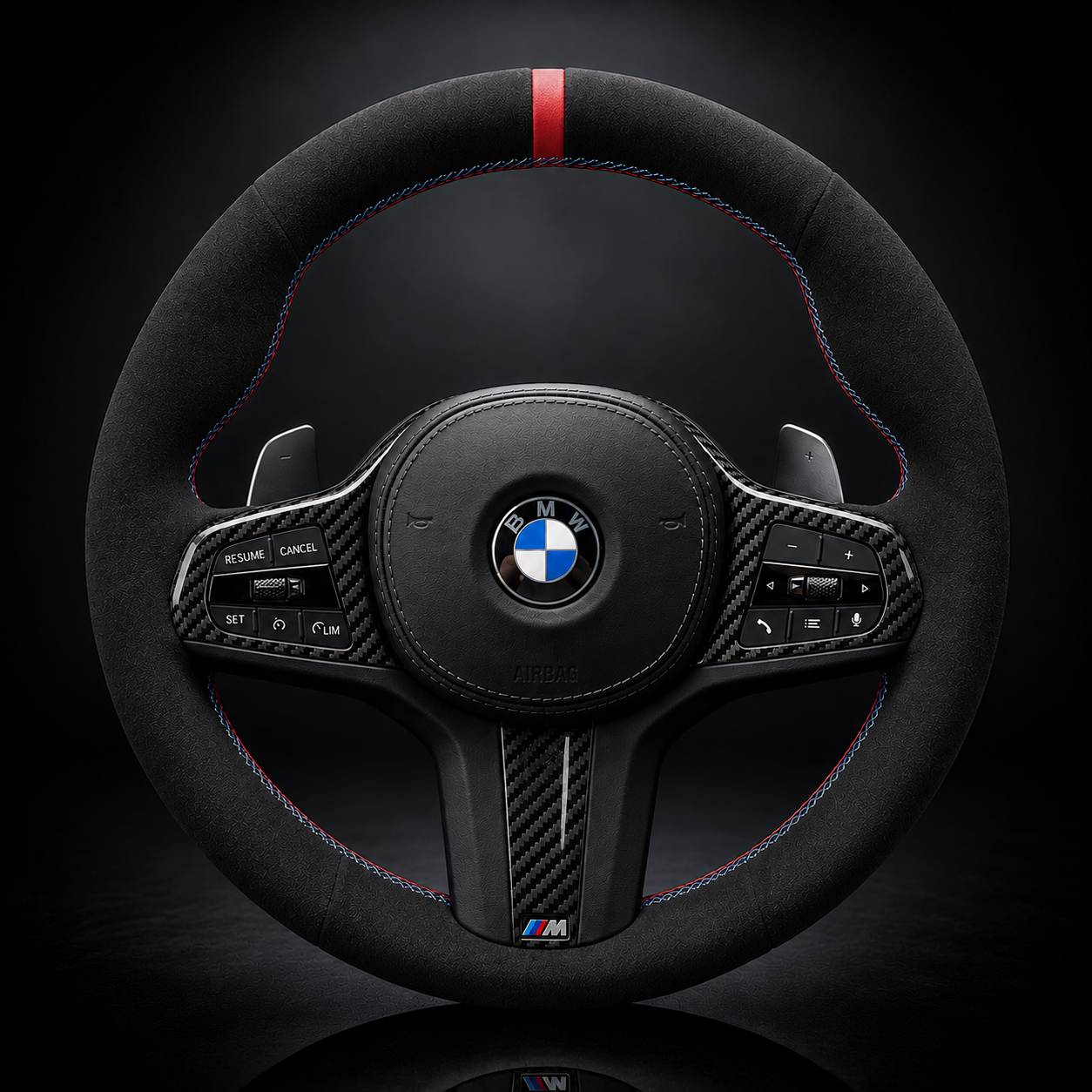 BMW G-Series Alcantara Suede Steering Wheel Cover DIY (Red Stripe) G80 G20 G30 M3 M4 M340i - iCBL