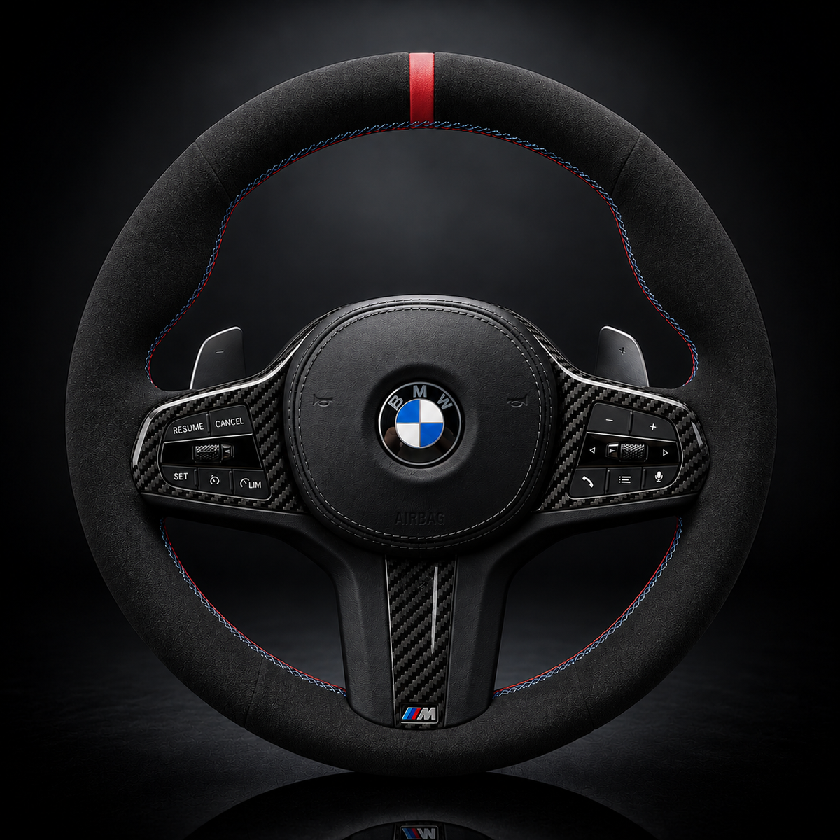 BMW G-Series Alcantara Suede Steering Wheel Cover DIY (Red Stripe) G80 G20 G30 M3 M4 M340i - iCBL