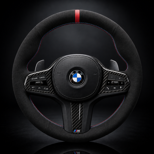 BMW G-Series Alcantara Suede Steering Wheel Cover DIY (Red Stripe) G80 G20 G30 M3 M4 M340i - iCBL
