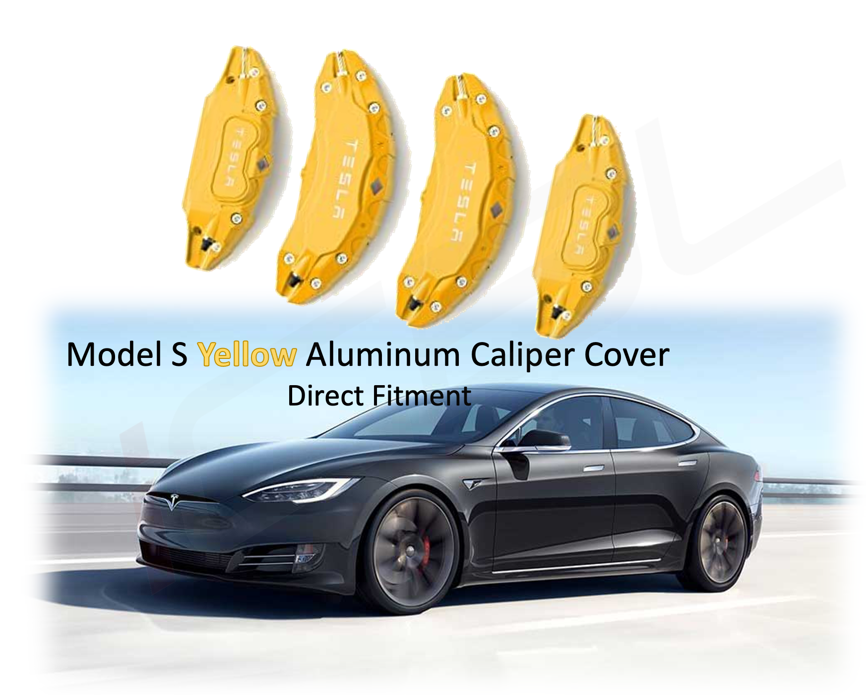 Tesla Model S Brake Caliper Covers Aluminum Front & Rear YELLOW 18-21 (4PCS) - iCBL
