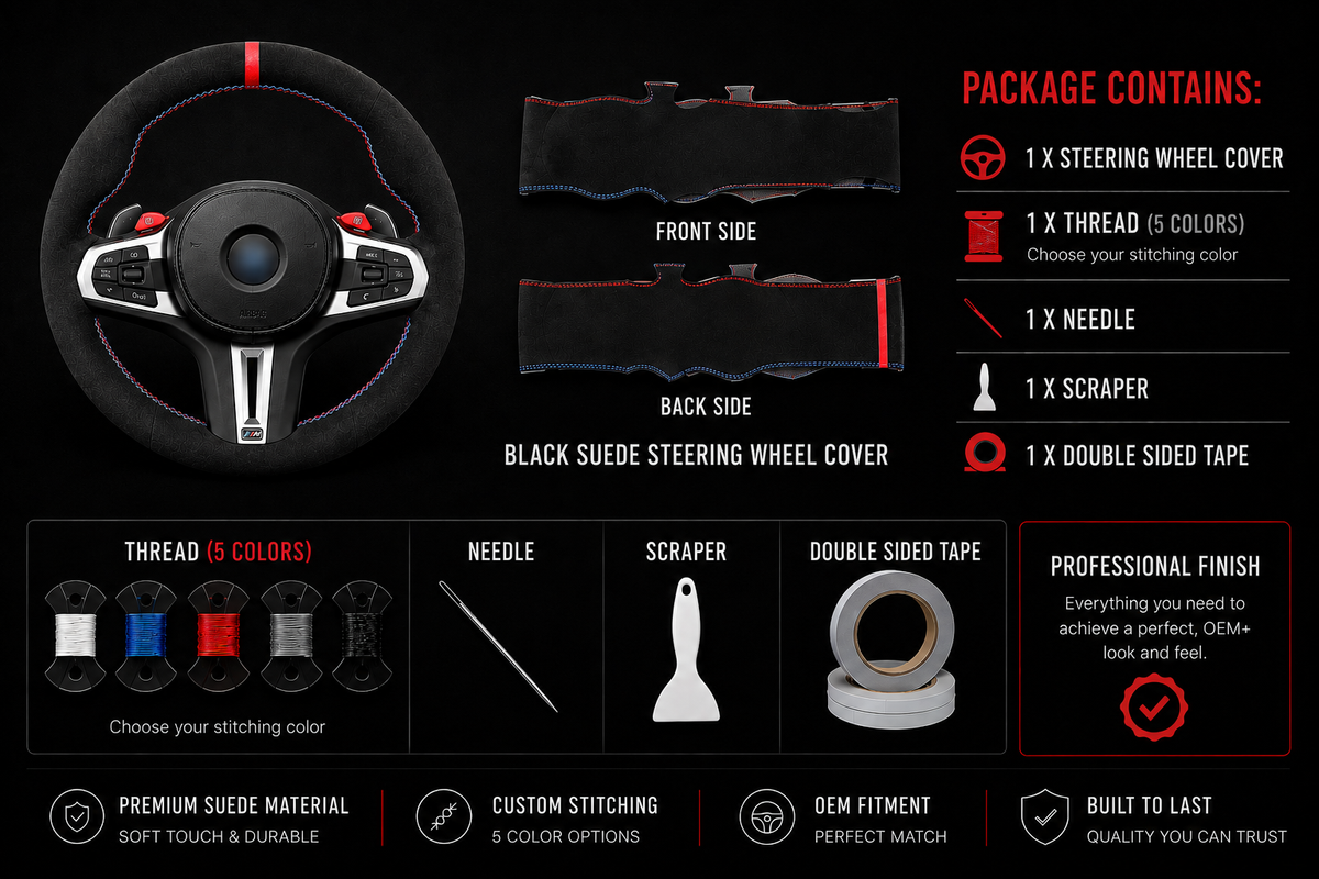 BMW G-Series Alcantara Suede Steering Wheel Cover DIY (Orange Stripe) G80 G20 G30 M3 M4 M340i - iCBL