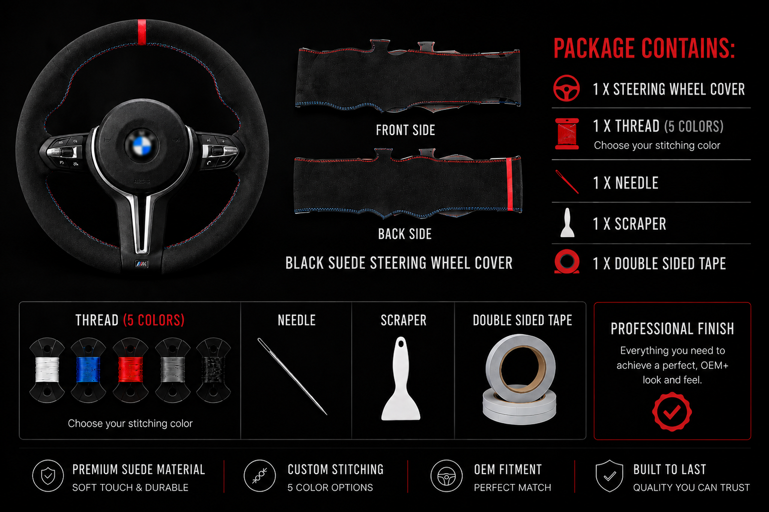 BMW F-Series Alcantara Suede Steering Wheel Cover DIY (Yellow Stripe) - iCBL