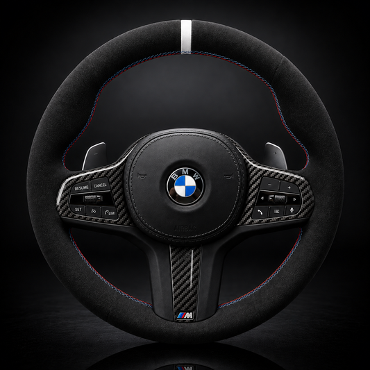 BMW G-Series Alcantara Suede Steering Wheel Cover DIY (White Stripe) G80 G20 G30 M3 M4 M340i - iCBL
