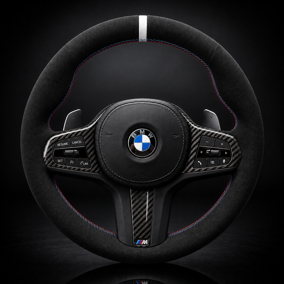 BMW G-Series Alcantara Suede Steering Wheel Cover DIY (Orange Stripe) G80 G20 G30 M3 M4 M340i - iCBL