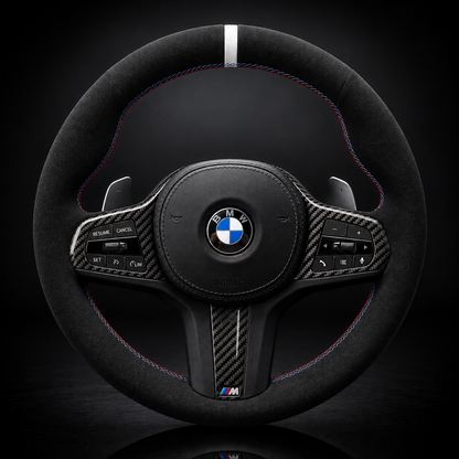 BMW G-Series Alcantara Suede Steering Wheel Cover DIY (Orange Stripe) G80 G20 G30 M3 M4 M340i - iCBL