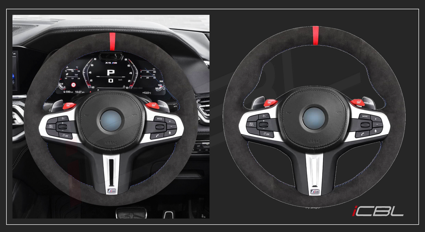 BMW G-Series Alcantara Suede Steering Wheel Cover DIY (Red Stripe) - iCBL