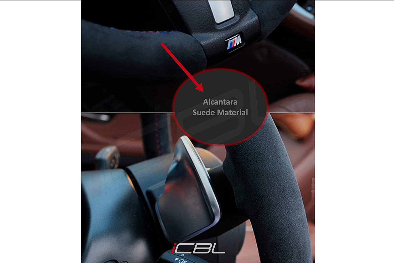 Red Alcantara Steering Wheel Trim Sticker Cover For BMW 3 Series