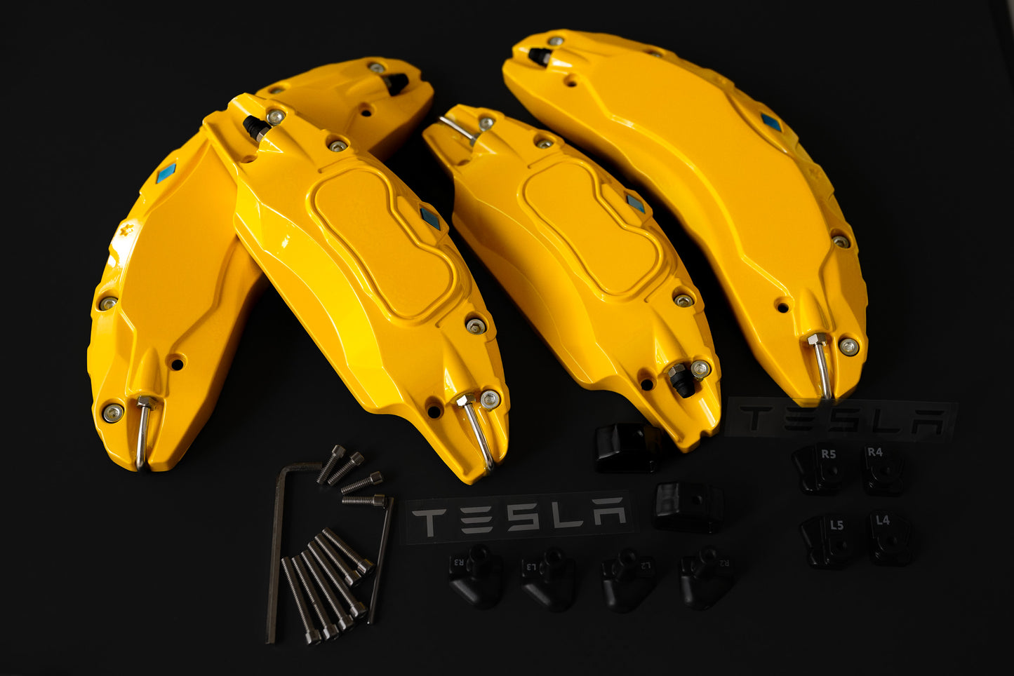 Tesla Model Y Brake Caliper Covers Aluminum Front & Rear YELLOW 20-23 (4PCS) - iCBL
